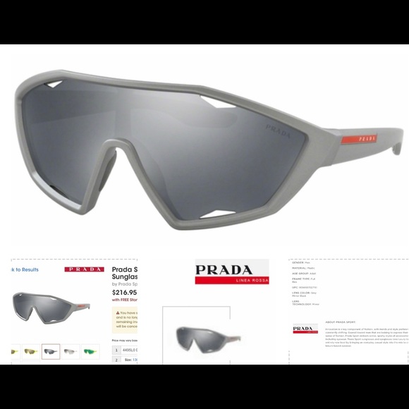 PRADA SPORT, LIGHTWEIGHT WITH MIRRORED SHIELDS SUNGLASSES, UNISEX - Picture 12 of 16